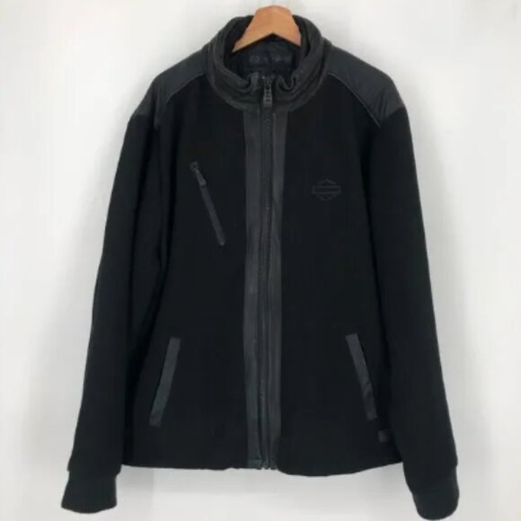 Harley Davidson Mens 2X Wool Goatskin Black Slim Fit Varsity Style Jacket Coat - Picture 1 of 15